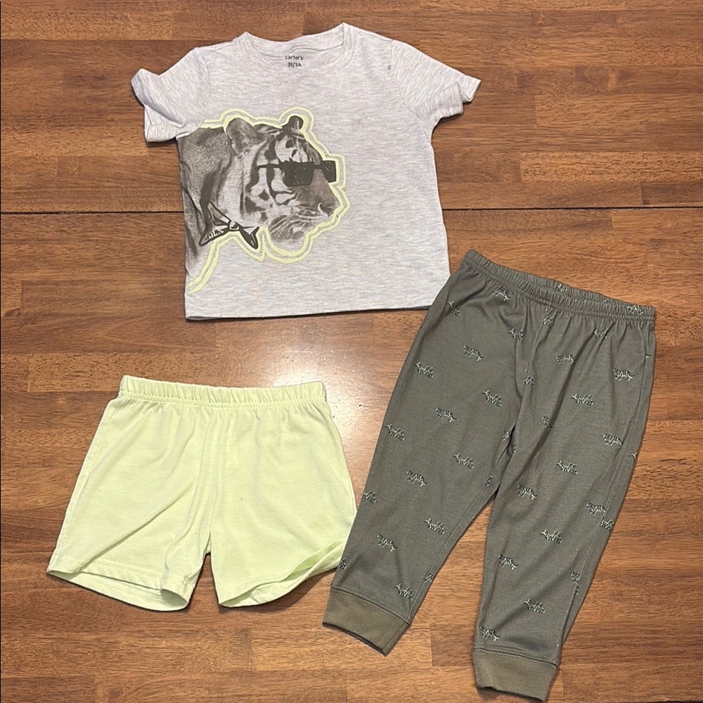 Kids Pajamas Set with Tiger Print - Gray and Green